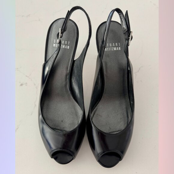 Stuart Weitzman “Slinky S5” Black Patent Slingback Heels – Size 7 - Picture 2 of 10
